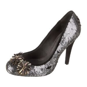 TORY BURCH Silver Sequin Embellished Pumps Size 7.5